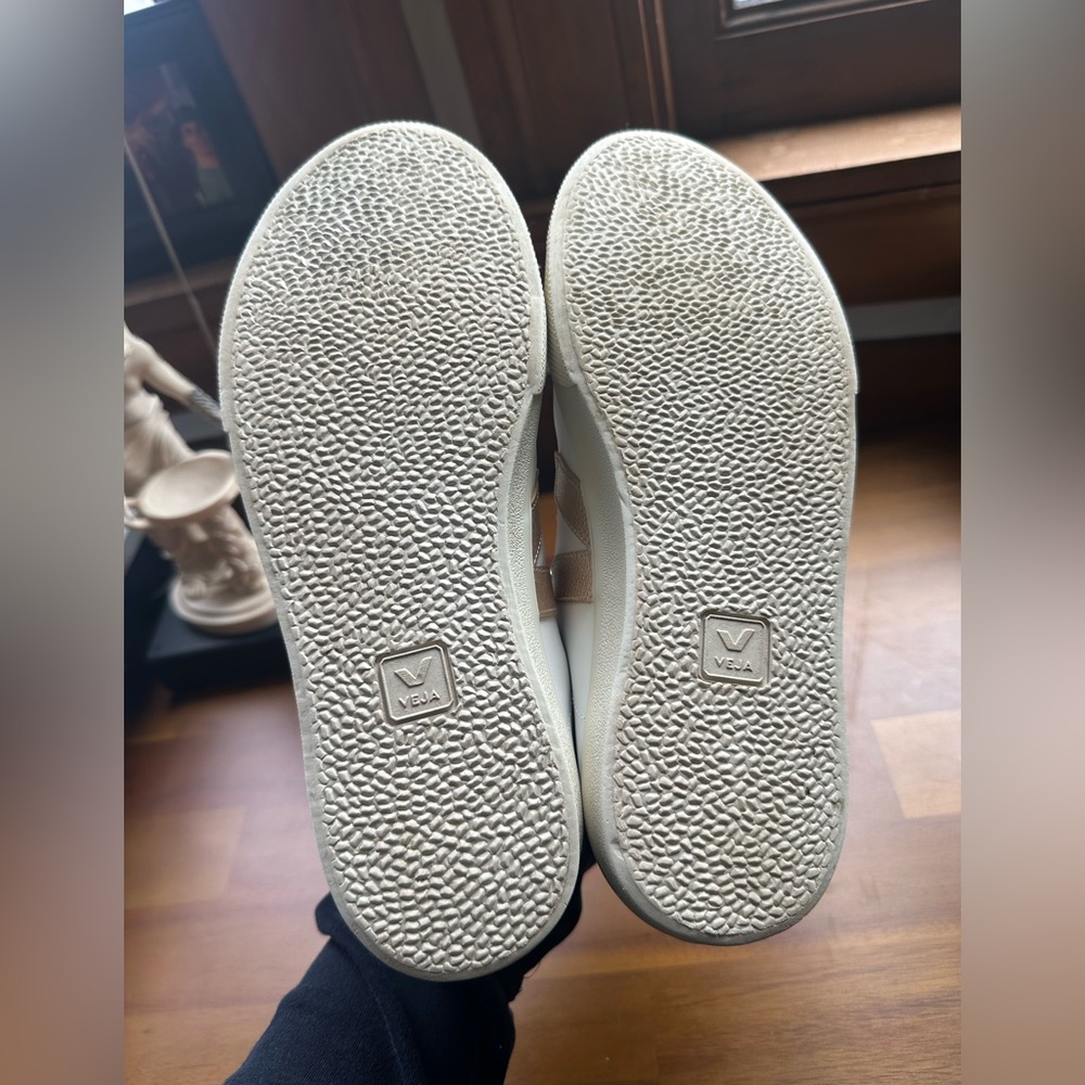 Veja White and Gold Women's Sneakers - Picture 9 of 13